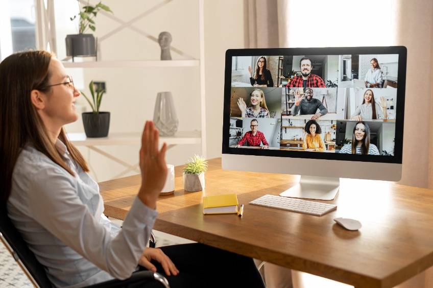 Video meeting with diverse group of people